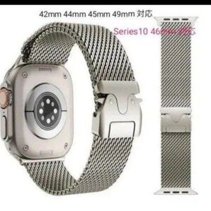 Apple watch バンド アップルウォッチ ベルト 42 44 45 46 49mm ステンレスメッシュ バックル チタン