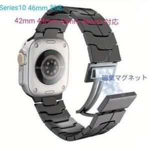 Applewatch バンド アップルウォッチ ベルト 42 44 45 46 49mm ステンレス 磁気マグネット ブラック