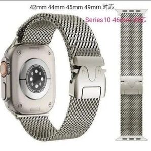 Apple watch バンド アップルウォッチ ベルト 42 44 45 46 49mm ステンレスメッシュ バックル チタン