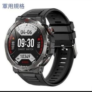 スマートウォッチ 軍用規格 日本語対応 通話機能付き 健康管理モニター ストレス測定 400mah 丸型 新品未使用 ブラック