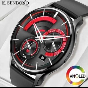 スマートウォッチ 血圧計/歩数/心拍 通話機能付き Android/iPhone対応 AMOLED 丸型 1.43 新品 ブラック