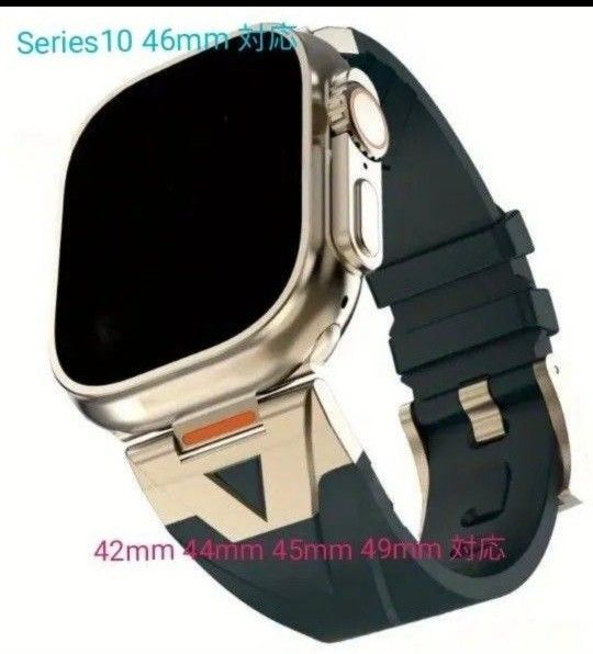Apple watch バンド アップルウォッチ用 ベルト ラグジュアリーチタン シリコン ラバー ストラップ 新品 ブラック