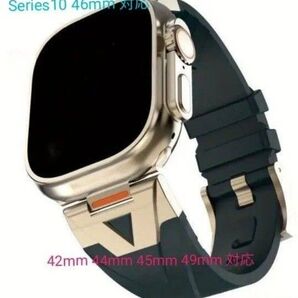 Apple watch バンド アップルウォッチ用 ベルト ラグジュアリーチタン シリコン ラバー ストラップ 新品 ブラック