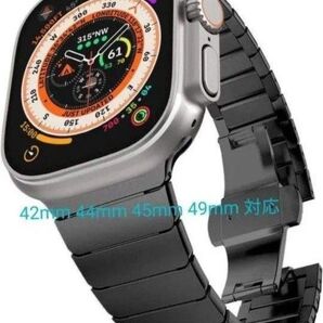 Apple watch ベルト アップルウォッチ バンド ステンレス 42 44 45 46 49mm対応 ブラック 調整ピン付属