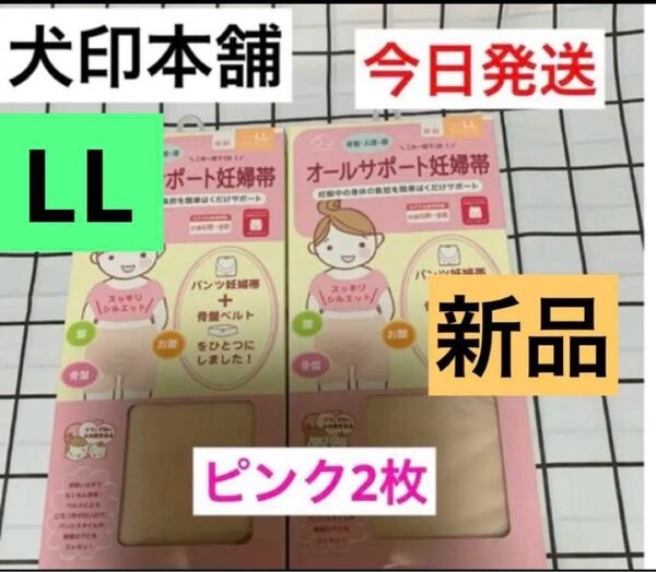 犬印 オールサポート妊婦帯 新品 LLサイズ ピンク 2枚セット パンツ妊婦帯 犬印本舗 腹帯 妊婦帯 骨盤ベルト一体
