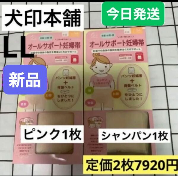 犬印 オールサポート妊婦帯 新品 LLサイズ ピンク1枚&シャンパン1枚 パンツ妊婦帯 犬印本舗 腹帯 マタニティ 妊婦帯