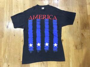 送料￥185◆90sビンテージUSA製america大判プリントキャプテンアメリカ風TシャツXLカートコバーン