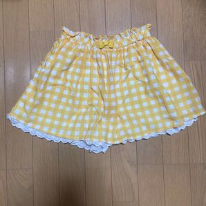 女の子 キュロットスカート ギンガムチェック イエロー レース 130 エニイファム