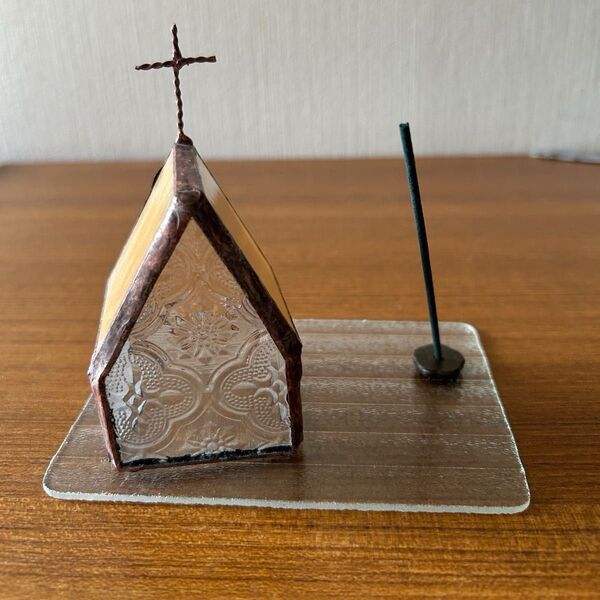 ステンドグラス 昭和レトロガラス ランプホルダー ハンドメイド