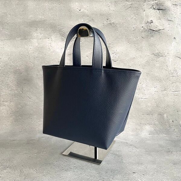 ハンドメイド トートバッグ フェイクレザー シンプル ネイビー