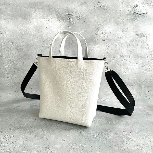 ハンドメイド ミニトートバッグ ミニショルダーバッグ 2way フェイクレザー ホワイト