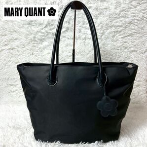 【美品】MARY QUANT ナイロントートバッグ 肩掛け ブラック デイジーチャーム