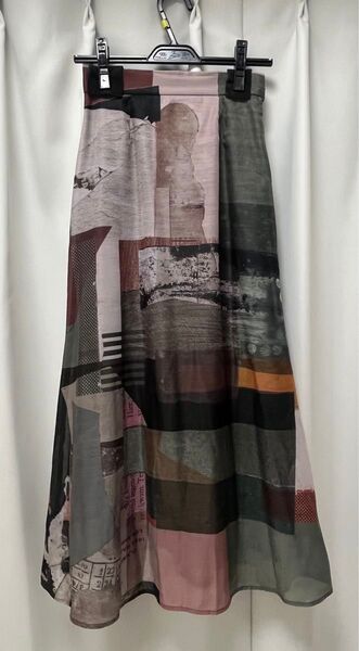AMERI VINTAGE ART COLLAGE PRINT SHEER SKIRTスカートS アメリ美品