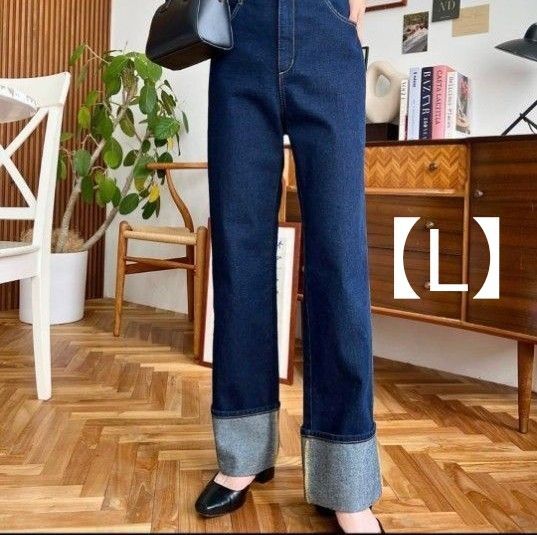 moment+ モーメントプラス ロールアップ デニムパンツ L