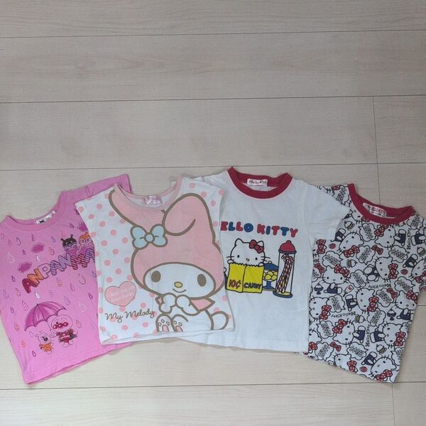 「90cm95cm4枚セット」キティ マイメロ アンパンマン ハローキティ マイメロディ HelloKitty 半袖Tシャツ