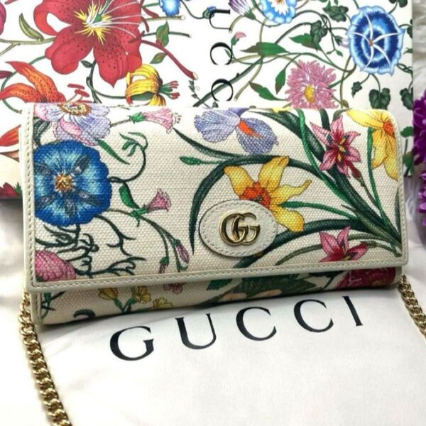 超レア!極美品 GUCCI 長財布 チェーンウォレット GGマーモント フローラ