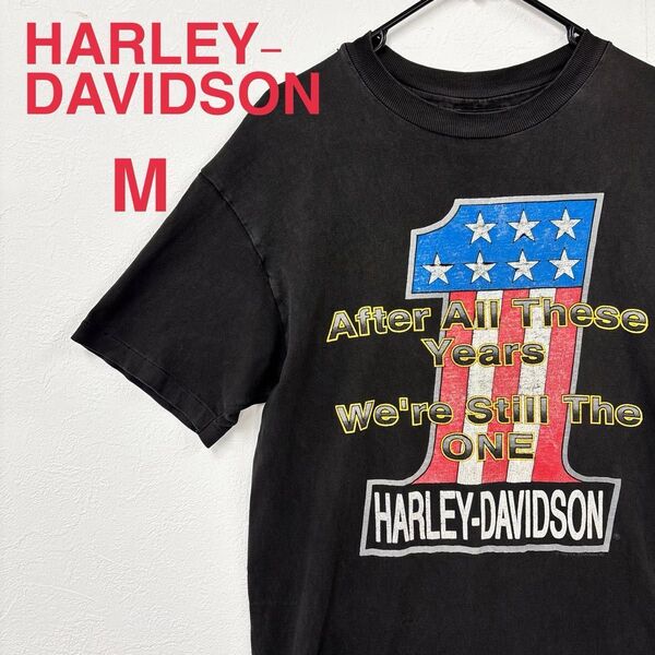 90s HARLEY-DAVIDSON 半袖Tシャツ M ブラック No.1ロゴ