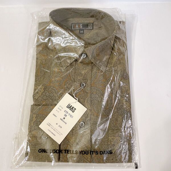 M-長袖 DAKS ダックス メンズワイシャツ ドレスシャツ ペイズリー カーキ 綿100%Yシャツ