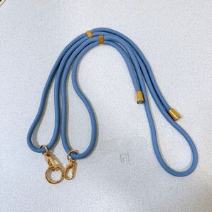 ブルー スマホ ショルダーストラップ ゴールド金具 ストラップホルダー(透明)付き