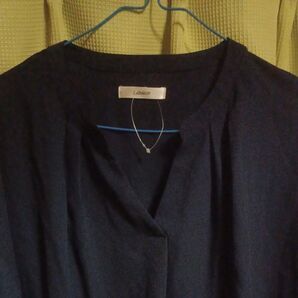 レディース5L大きいサイズ ブラウス トップス ネイビー 新品 涼しげさらさら