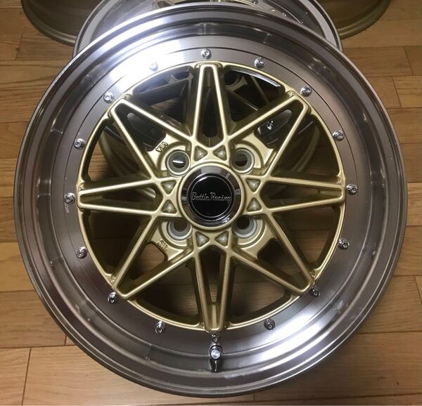 旧車系デザインホイール (金) 15×5.5J・+35・PCD100 2本セット カスタム軽カー等に 暴走族 街道レーサー ①
