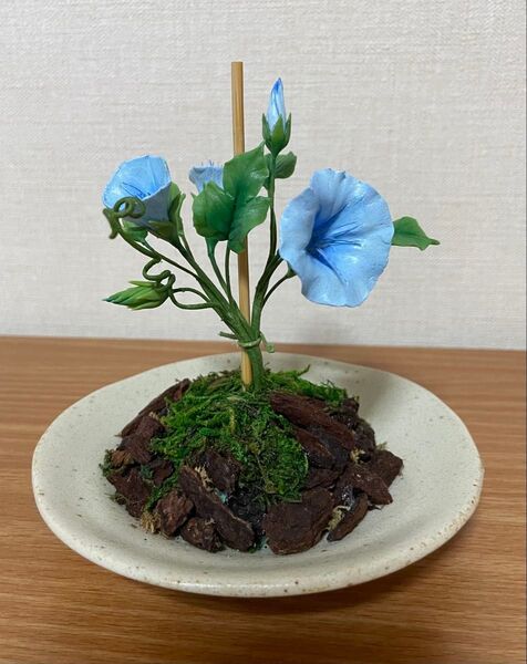 樹脂粘土 朝顔の置物 ハンドメイド