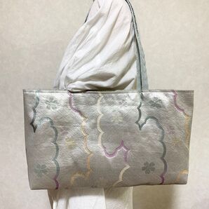 帯リメイクバッグ 袋帯 花柄 肩がけトートバッグ