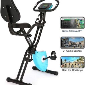 ANCHEER 3-in-1 折りたたみ式エクササイズバイク 背もたれ付き 磁気 LCDディスプレイ アーム抵抗バンド