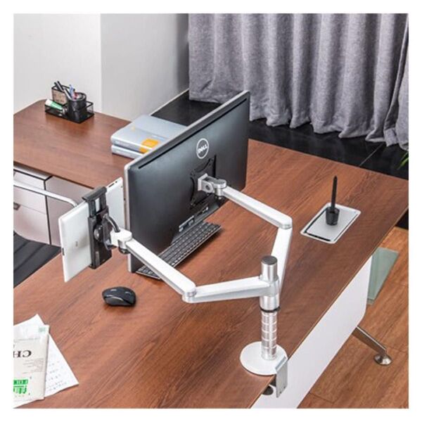 2in1モニターアーム 13-27インチ対応 耐荷重7kg タブレットスタンド アルミ クランプ式 デスク