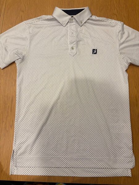 フットジョイ FootJoy 半袖ポロシャツ M 白総柄 ボタンダウン ホワイト メンズ 中古