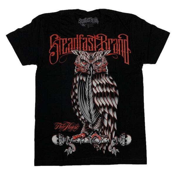 Steadfast brand ステッドファストブランド Perched Owl tattooデザインプリント Tシャツ （ブラック） (M) [並行輸入品]