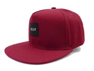 HUF ハフ ロゴ フラットバイザー スナップバックキャップ（ワインレッド）[並行輸入品]