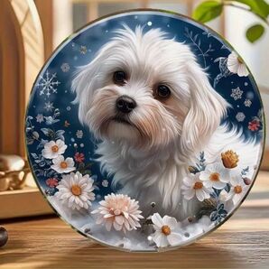 2D 犬 マルチーズ プードル ブリキ 看板 メタルサインプレート エンボス