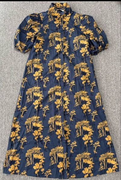 ZARA 華やか 和柄 ランタンスリーブ シャツ Aライン ロング ワンピース