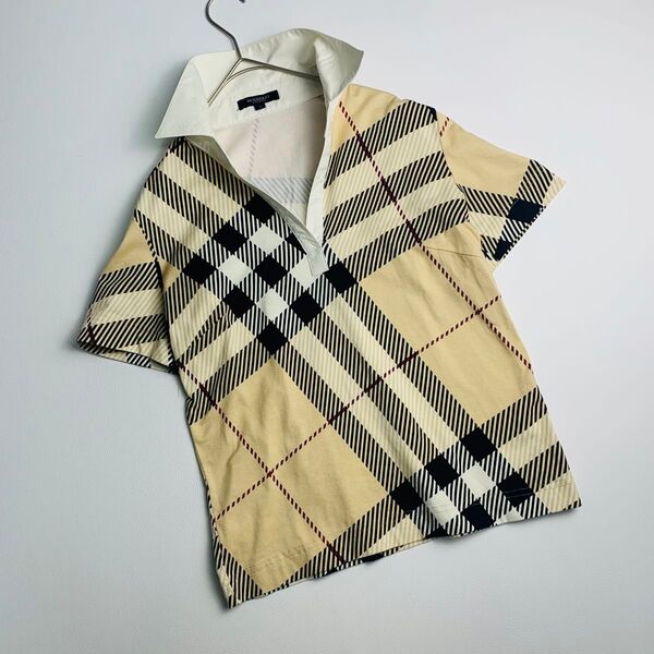 未使用級 バーバリーロンドン Burberry London 半袖 ポロシャツ Tシャツ スキッパー ノバチェック ゴルフ 2 M