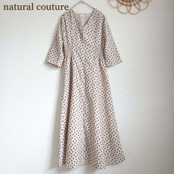 natural couture レトロ小花ワンピース Aライン