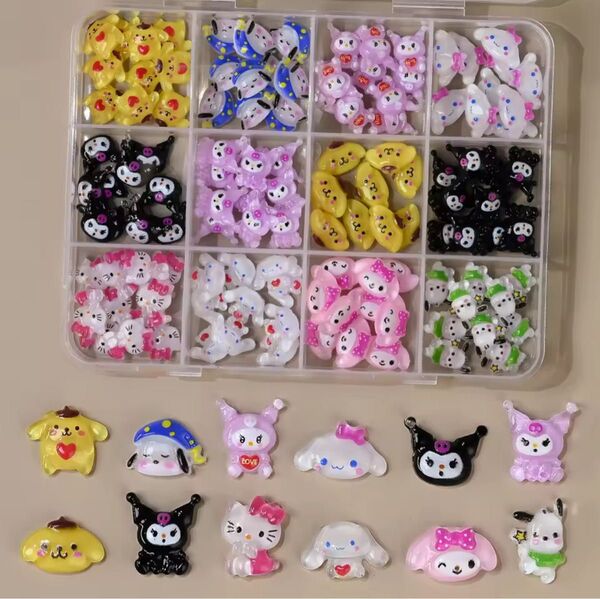 ネイルパーツ 120個入 ケース付き ハローキティ マイメロディ クロミ ポムポムプリン ポチャッコ シナモロール サンリオ