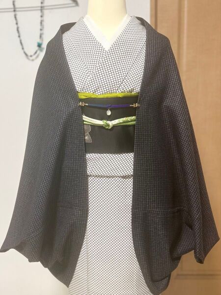 【sale】秋冬物 ダークグレー 千鳥格子 モモンガコート 和装コート 着物