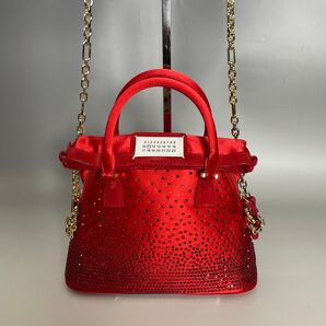 Margiela 極美品 赤 5AC 2way サテン ハンドバッグ マルジェラ ショルダーバッグ