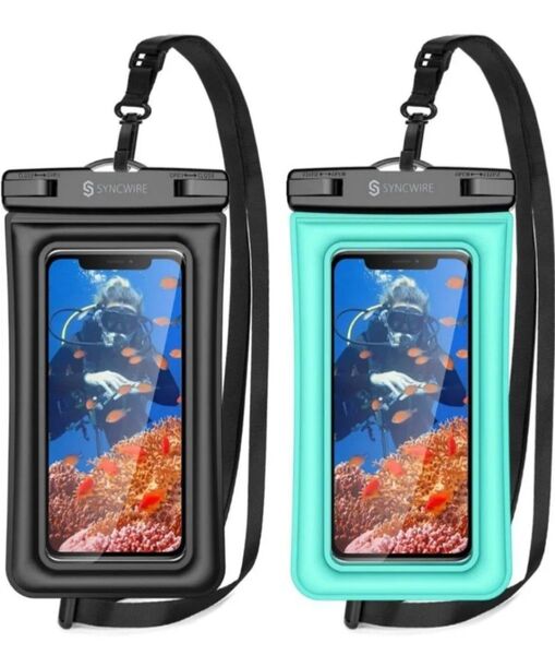 2枚セット Syncwire 防水ケース スマホ 防水ケース携帯防水ケース IPX8認定 顔認証 完全密封 (ブラック+グリーン)