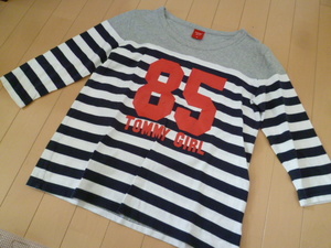 tommy girl/トミーガール○グレーボーダーロンTシャツトップスM/トミーヒルフィガー七分袖○T73