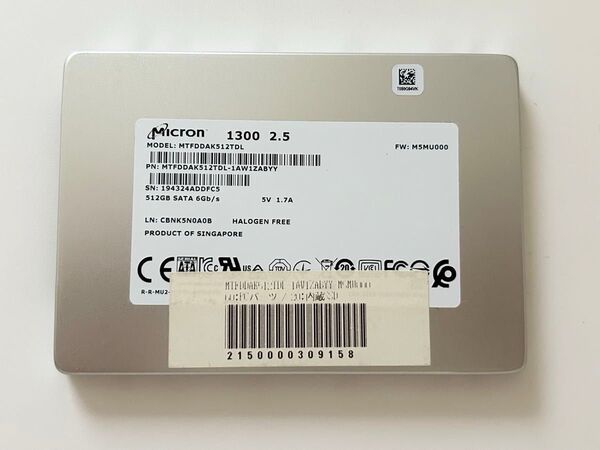 Micron 1300 SATA SSD 512GB 2.5インチ 使用10052時間 テスト済み