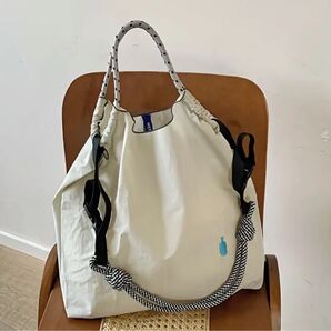 ショルダーベルト付 トートバッグ ボールアンドチェーン エコバッグ 肩掛け 刺繍 ブルーボトルコーヒー シンプル オシャレ 人気