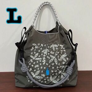ショルダーベルト付 トートバッグ エコバッグ ボールアンドチェーン グレー ハンドバッグ Lサイズ 大容量 ブルーボトルコーヒー