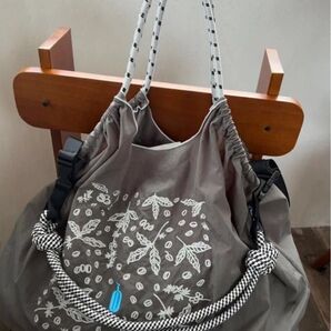 トートバッグ ハンドバッグ ボールアンドチェーン ショルダーベルト付き グレー 刺繍 レディース ブルーボトルコーヒー 人気