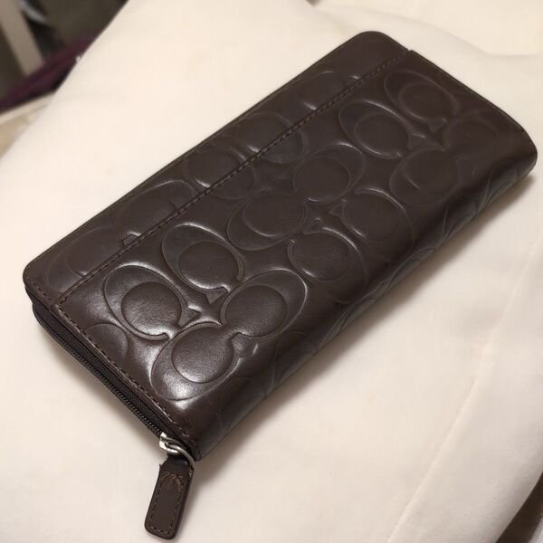 【まぁまぁ綺麗.本物】コーチCOACH本革レザーラウンドファスナージップ長財布サイフ札入れ ブラウン