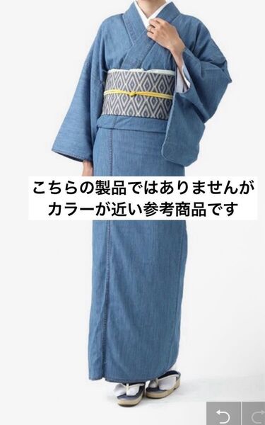 デニム風 着物 薄手 ブルー 袷 浴衣 単衣 レディース Mサイズ