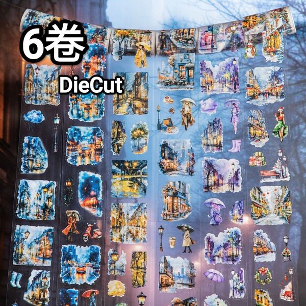 新!Q316 ヴィクトリアの夜景 DieCut テープ ステッカー コラージュ素材