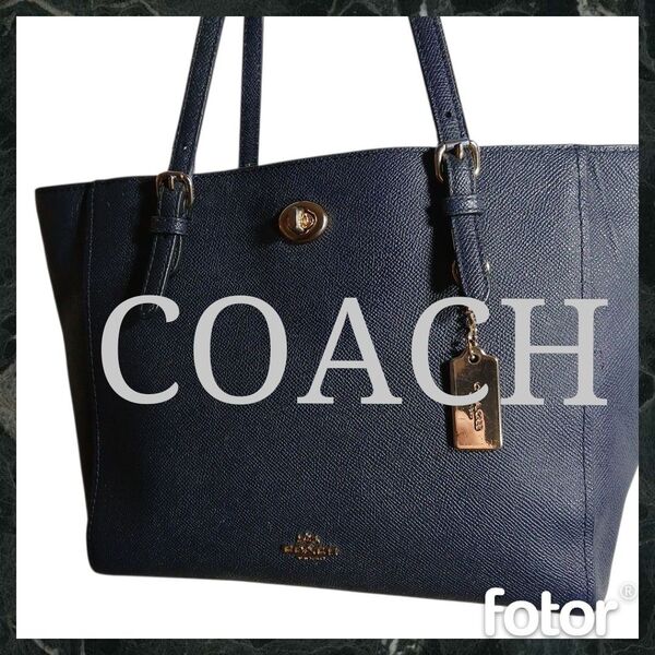 COACH コーチ バッグ メンズ レディース ブランド トートバッグ A4 ビジネス レザー ハンドバッグ ネイビー