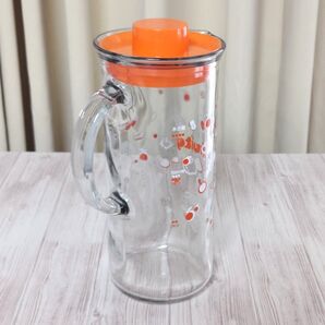ガラスピッチャー オレンジの蓋 フルーツ柄 昭和レトロ フルーティー fruity